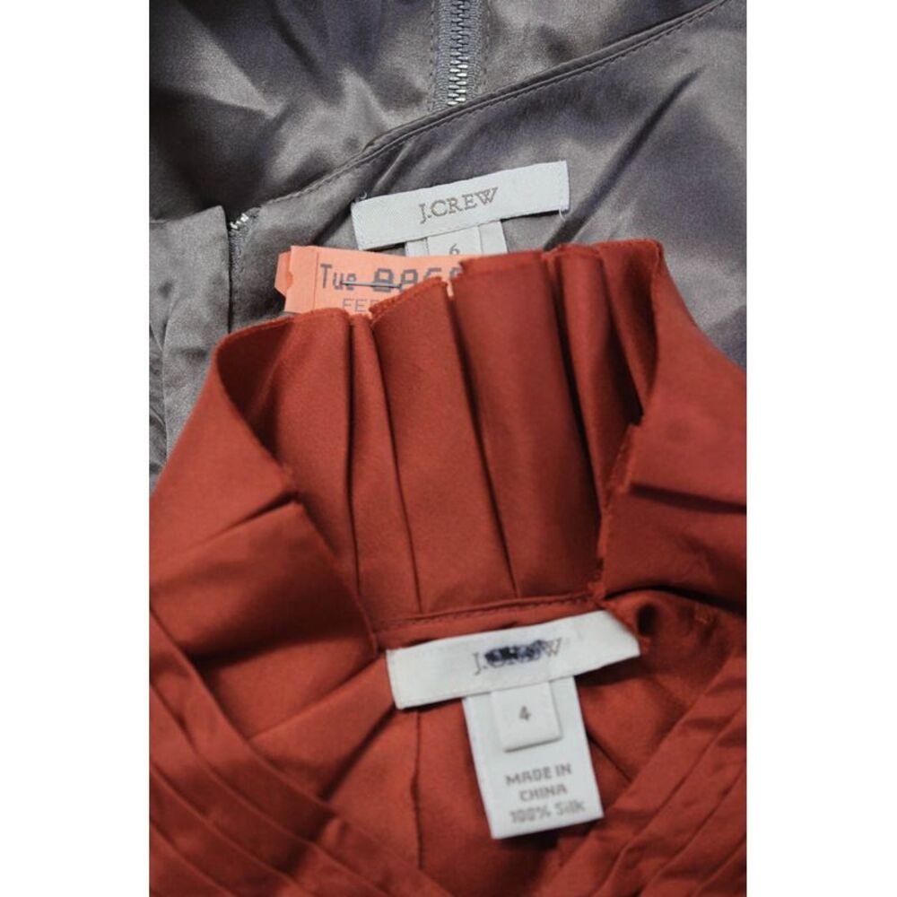 J Crew Womens Satin Frill Neck Top Blouse Taupe Red Size 4 6 Lot 2 - Picture 4 of 5